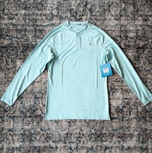NWT Coolibar UPF 50 Tiebreaker Long-sleeve Henley, aqua, size small